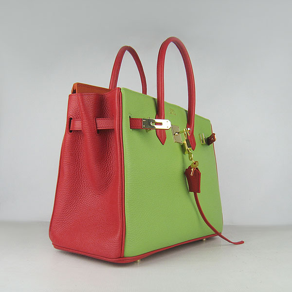 High Quality Fake Hermes 35CM Embossed Veins Leather Bag Red/Orange/Green 6089